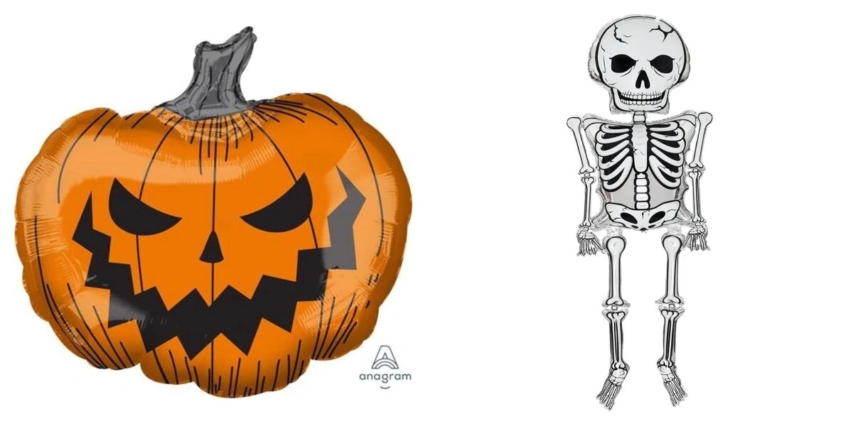 Fóliové balónky halloweenská dýně a obří kostlivec