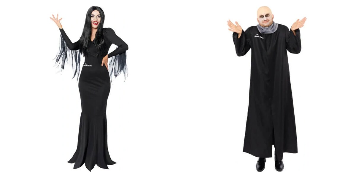 Dámský kostým Morticia a pánský kostým Fester z Addams Family