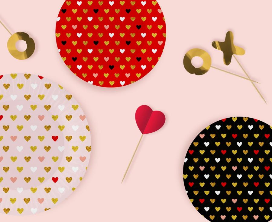 Papírové talíře XoXo se srdíčky - červené