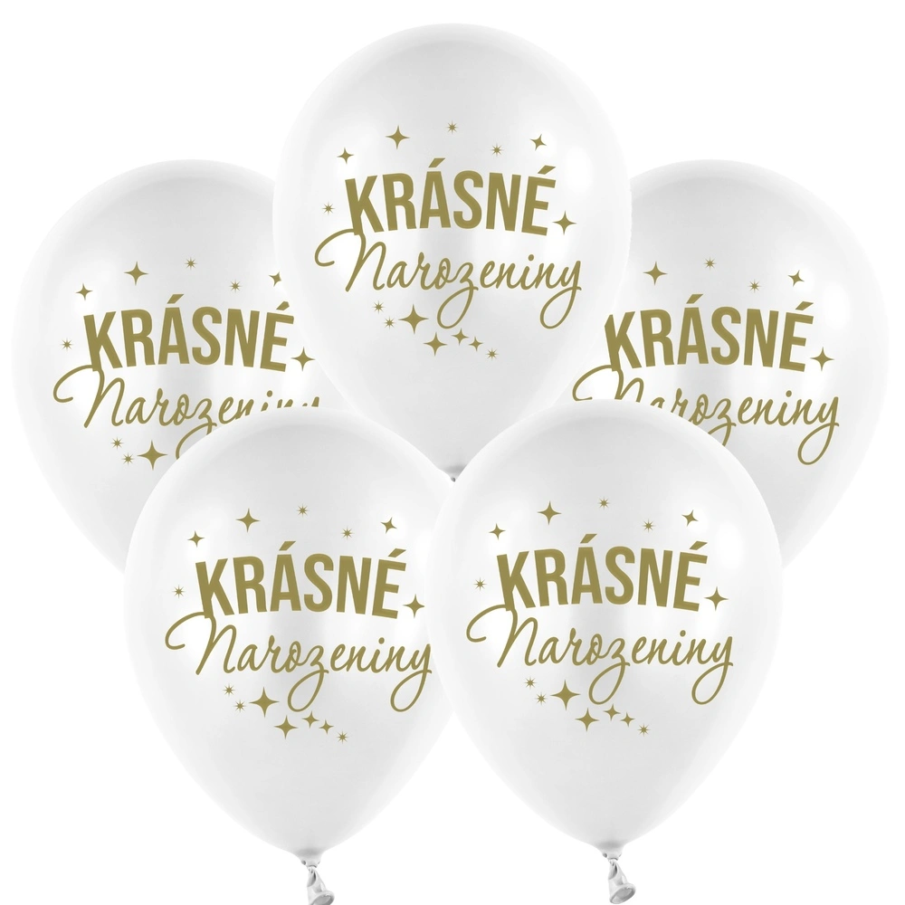 Latexové balonky bílé - Krásné narozeniny 5 ks