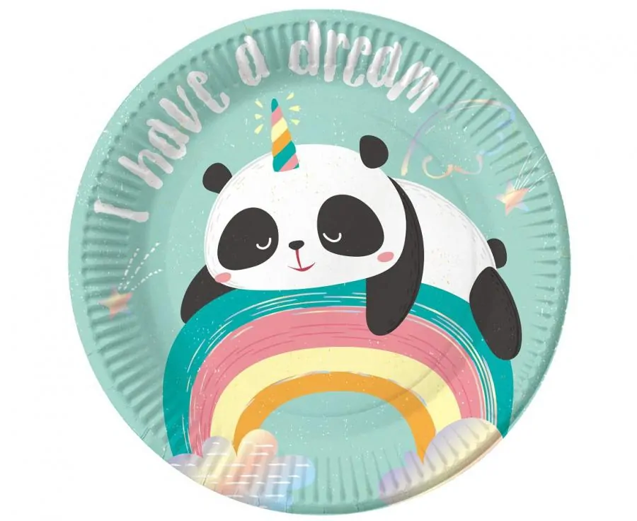 Papírové party talířky Panda 18cm - 6ks