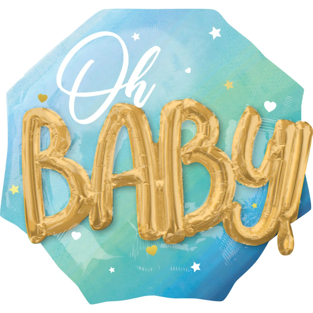 Fóliový balónek modrý Oh baby s 3D nápisem 76cm
