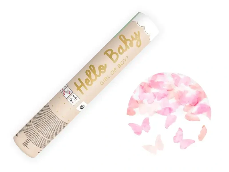 Vystřelovací konfety růžoví motýlci - Hello Baby 20 cm