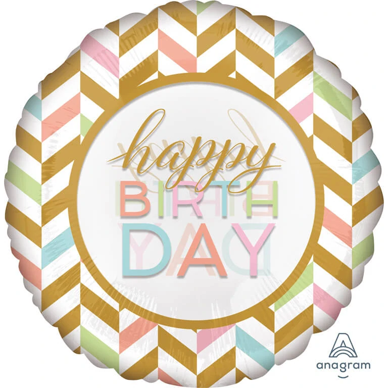Fóliový balónek zlaté zigzag Happy Birthday 71cm