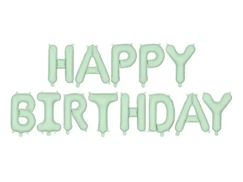 Foliový nápis HAPPY BIRTHDAY v pastelové zelené barvě 340 x 35 cm