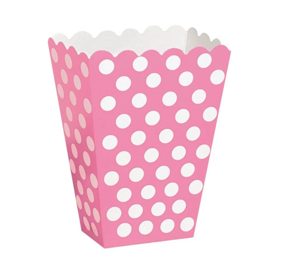 Krabice na popcorn tmavě růžová s bílými puntíky 8ks