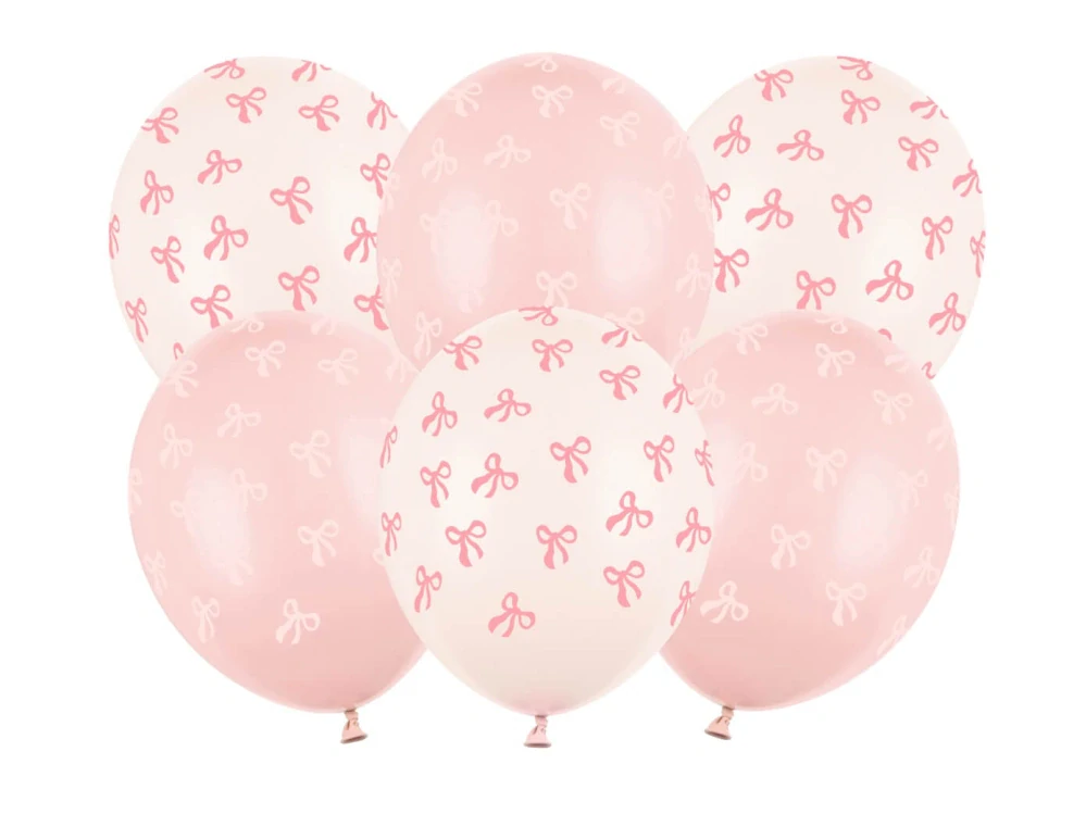 Latexové balonky pastelové růžové s potiskem mašličky 30cm - 6ks