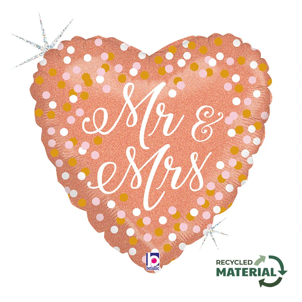 Fóliový balónek Srdce - Rosegold Mr & Mrs 46cm