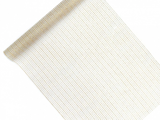 Organza potištěná, zlatý potisk proužky 0.48x9m