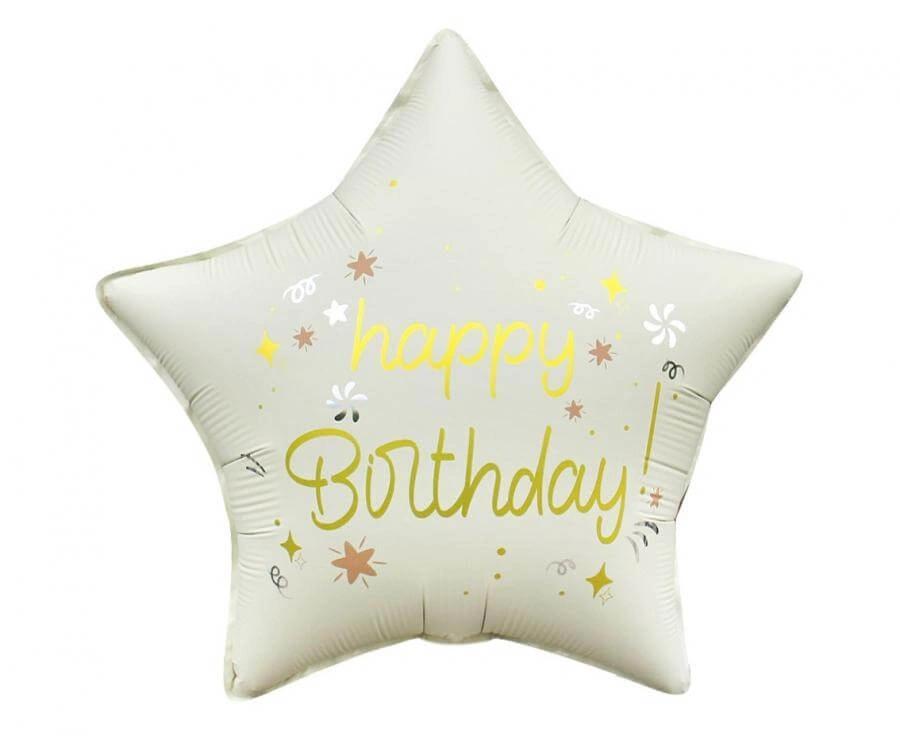 Fóliový balonek Happy Birthday Hvězda krémová 45 cm