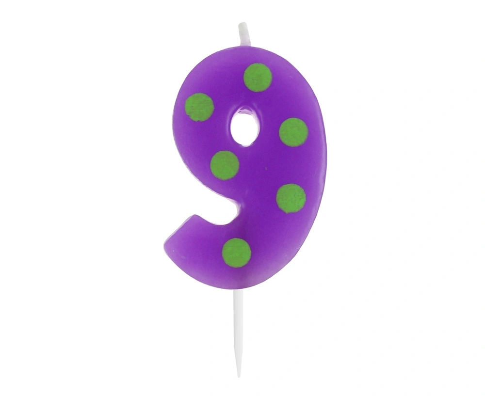 Svíčka dortová TEČKY "9" 6cm