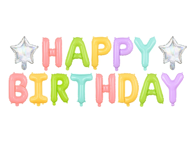 Foliový nápis HAPPY BIRTHDAY pastelový s hvězdičkami 395 x 35 cm