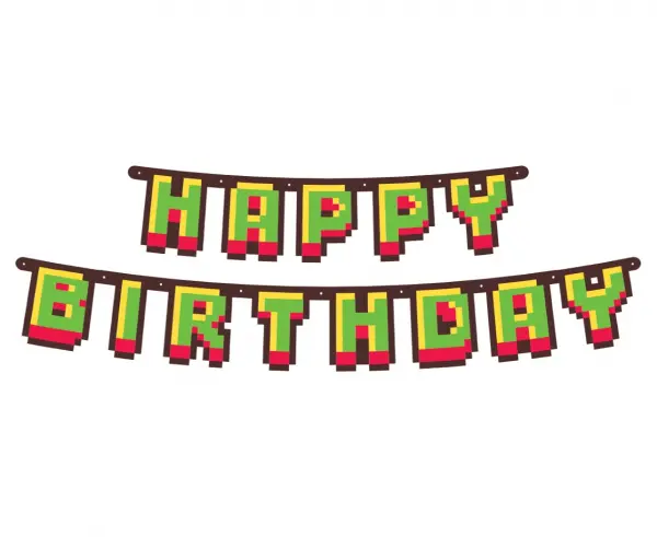 Papírová girlanda Happy Birthday - Minecraft Game On 160 cm
