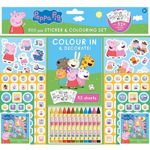 Samolepkový set s omalovánkami a voskovkami Prasátko Peppa 500 ks