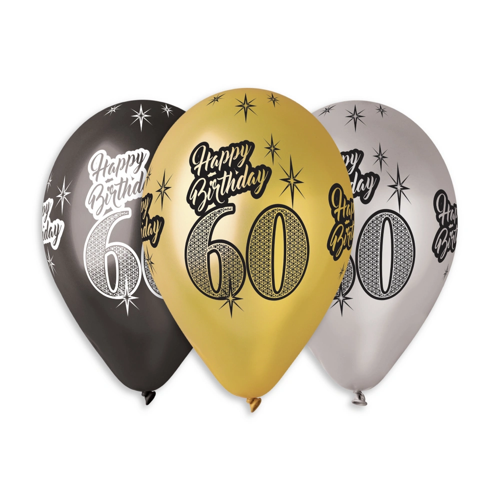 Latexový balonek metalický - potisk 60. narozeniny 6 ks