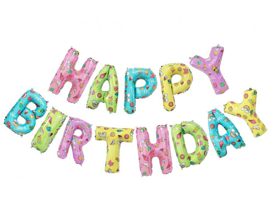 Foliový nápis Happy Birthday Jednorožec