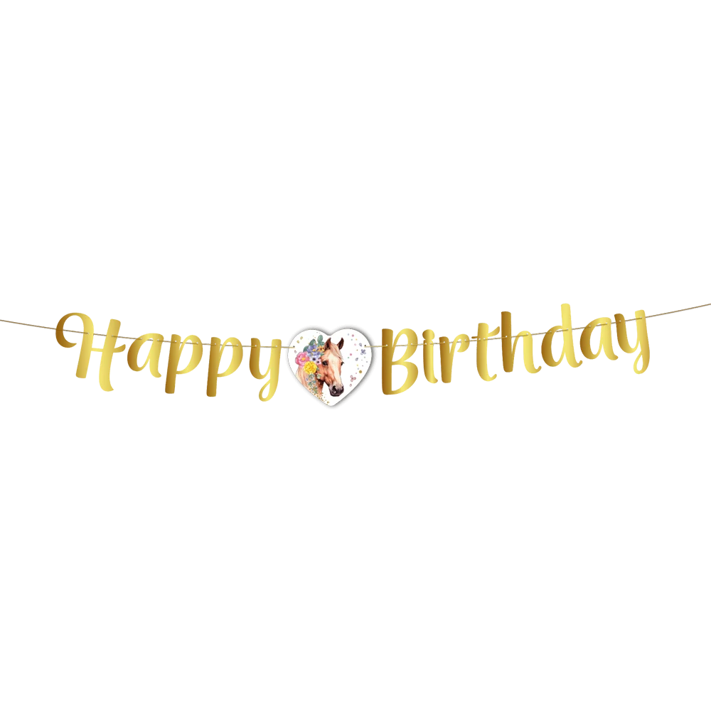 Narozeninová girlanda Happy Birthday Koně v květech 2 m