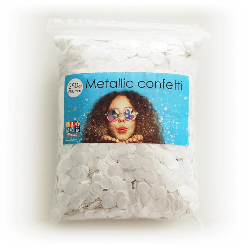 Metalické konfety kolečka bílé