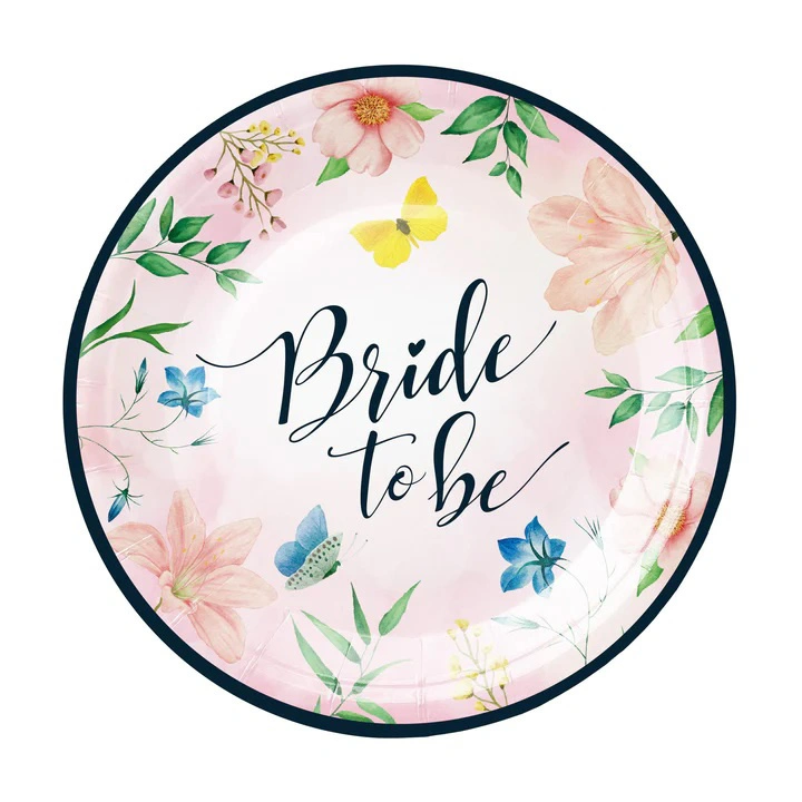 Papírové talíře - Bride to be, květy 18 cm - 6 ks
