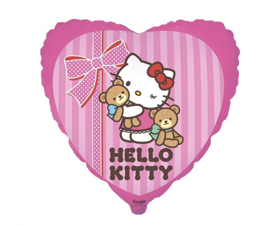 Foliový balonek srdce - Hello Kitty s mašličkou