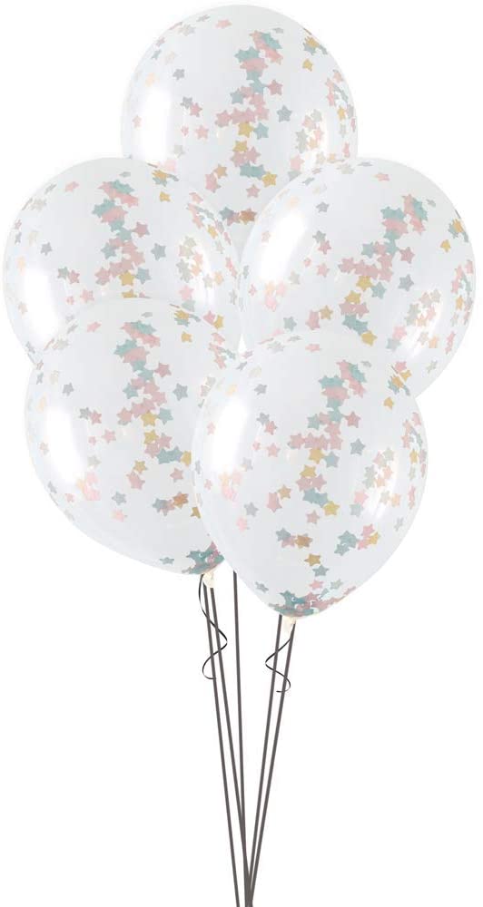 Balónek transparentní 41cm potisk - barevné hvězdy, 5ks