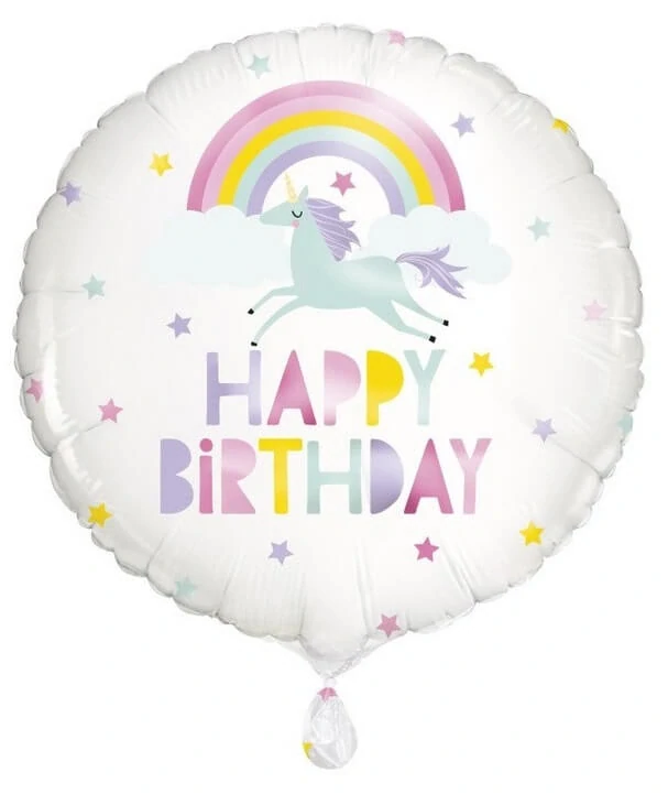 Fóliový balónek Happy Birthday jednorožec 46 cm
