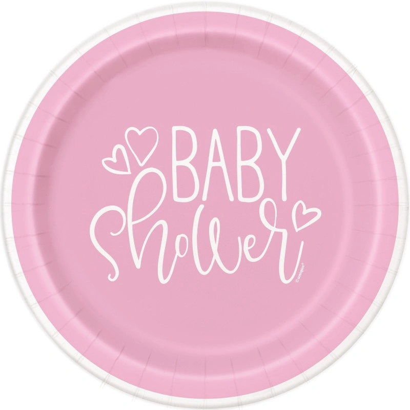 Papírové talíře Baby Shower růžové - 23 cm