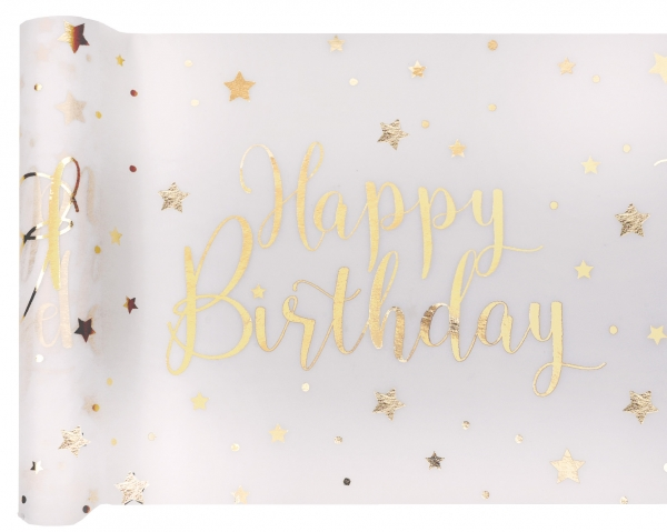 Stolová šerpa bílá Happy Birthday