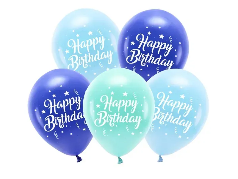Latexové balonky Happy Birthday modré 5 ks