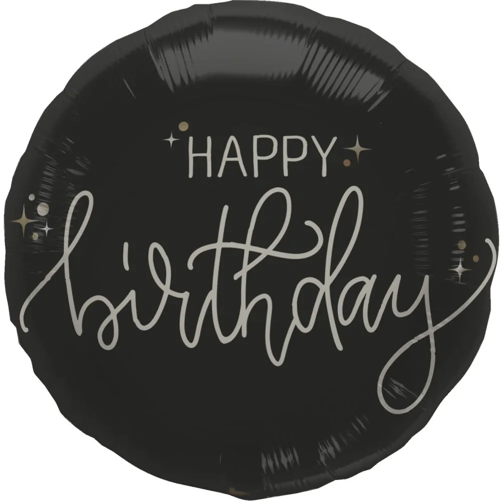 Foliový balonek černý Happy Birthday 45 cm