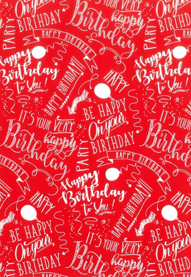 Balící papír červený Happy Birthday 2 x 0,70 m