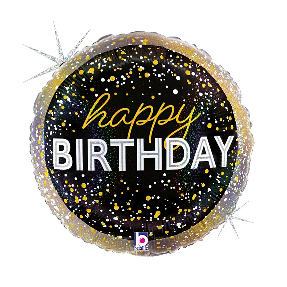 Foliový balonek černý Happy Birthday konfety 46 cm