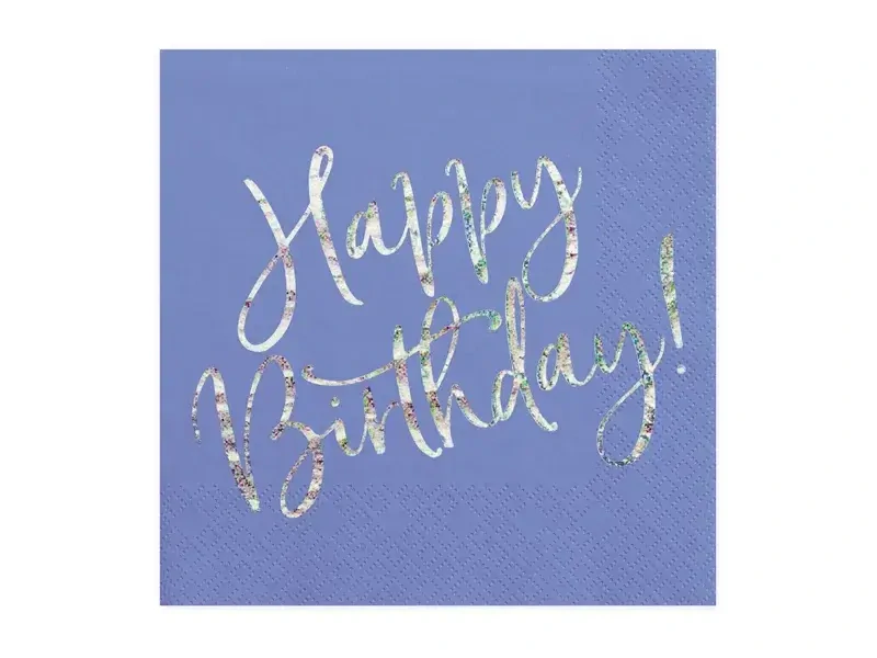 Papírové ubrousky modré se stříbrným Happy Birthday 20 ks