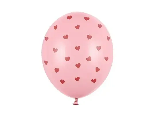 Latexové balonky růžové s rudými srdíčky 30cm - 6 ks