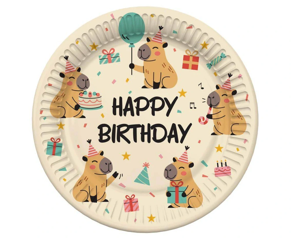 Papírové talířky Kapybara Happy Birthday 18 cm - 6 ks