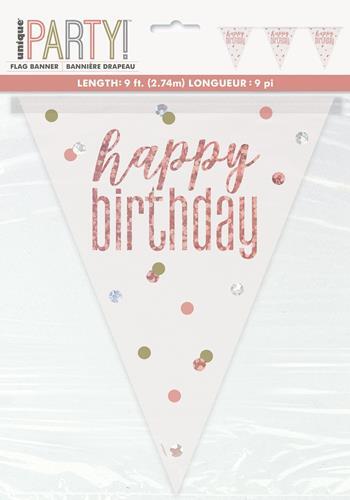 Vlaječková girlanda Glitz rosegold Happy Birthday 274 cm