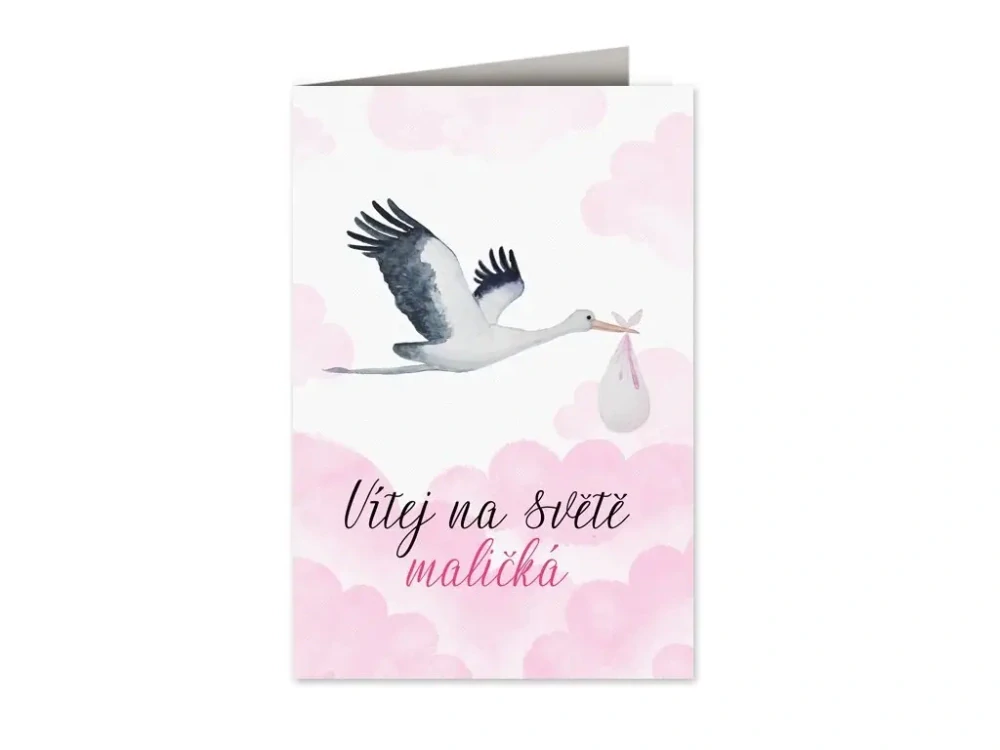 Přání k narození miminka Čáp - holčička