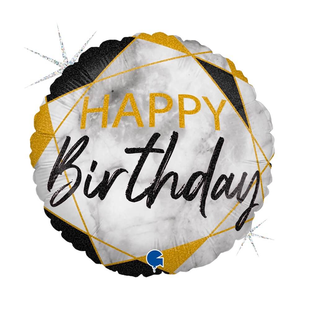 Foliový balonek kulatý Happy Birthday mramor černý 46 cm