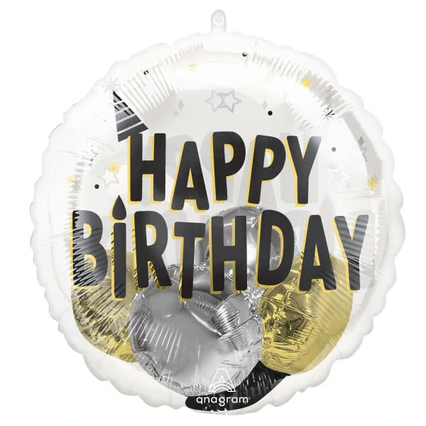 Fóliový průhledný plněný balonek Happy Birthday Elegant 50 cm