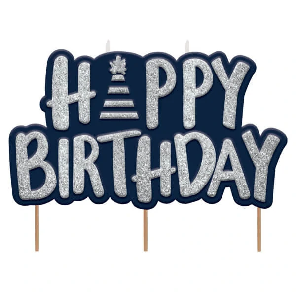 Narozeninová svíčka na dort Happy Birthday stříbrná