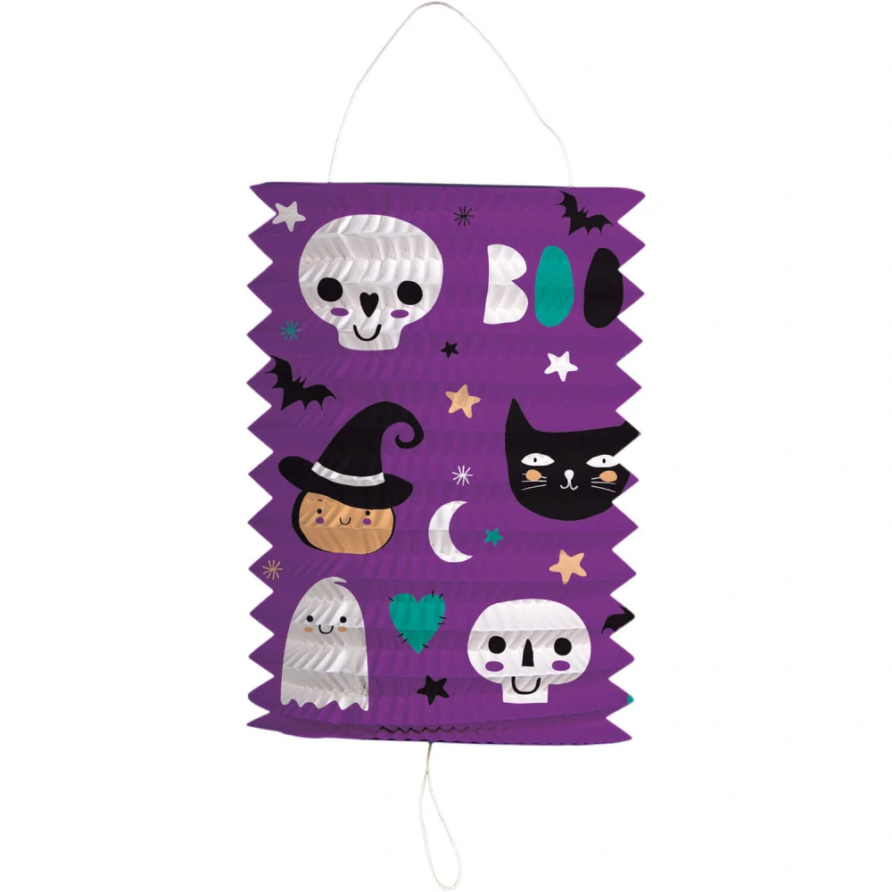 Závěsný lampion válec fialový Halloween 16 x 22 cm