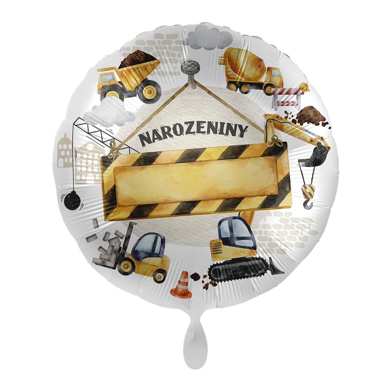 Foliový balonek Narozeniny s doplněním jména stavba 43 cm