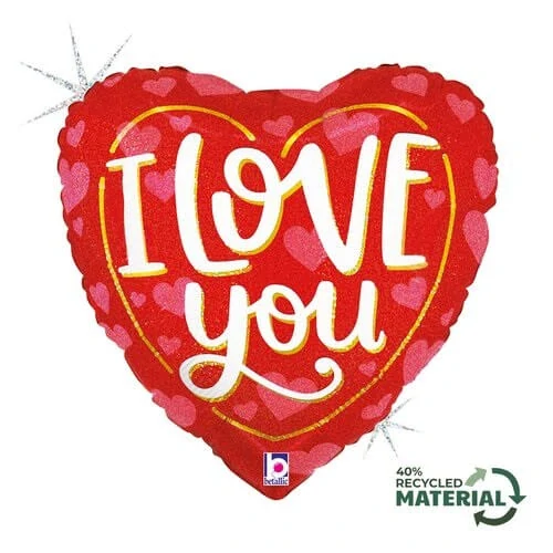 Foliový balonek srdce - I love you se třpytem 36 cm