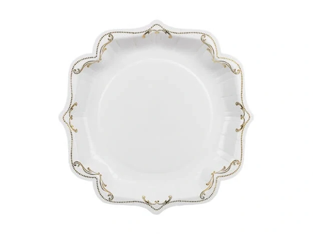 Bílé papírové talíře dekorativní s ornamentem - 23cm, 6 ks