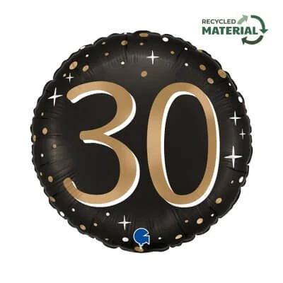 Fóliový balónek číslo 30 černý kulatý 46 cm