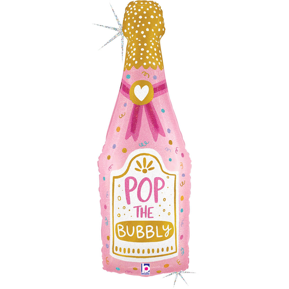 Fóliový balonek Láhev šampaňského růžová Pop the Bubbly 94 cm