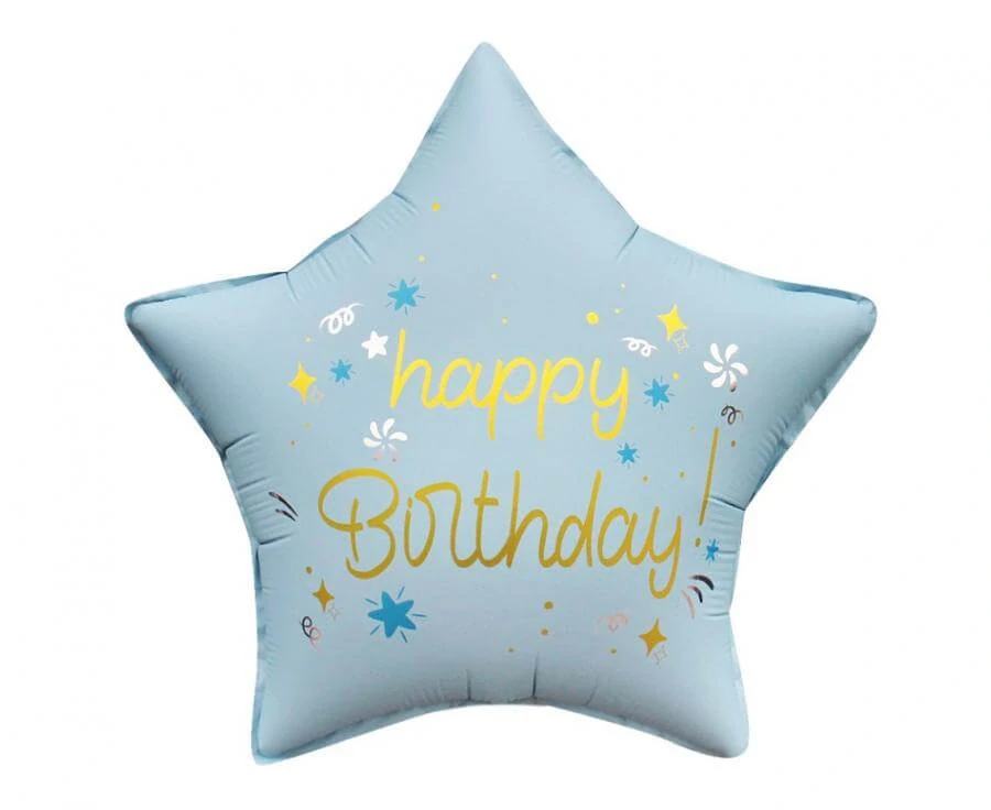 Fóliový balónek Happy Birthday modrá hvězda 44 cm
