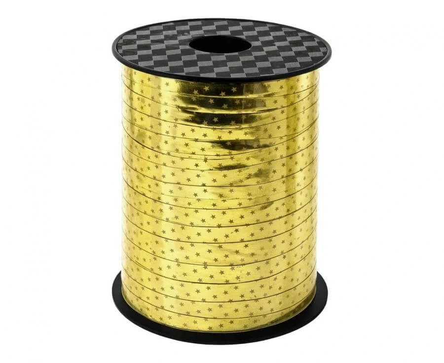 Vázací stuha zlatá s hvězdičkami 5 mm x 458 m
