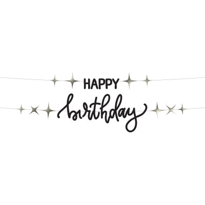 Závěsný baner „Happy Birthday“ černý s hvězdičkami 1,5 m