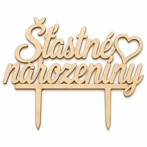Dřevěný zápich na dort Šťastné narozeniny